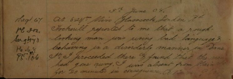 Report Of Man Behaving In A Disorderly Manner In Dane Street
