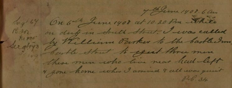 Request For Officer To Eject Three Men From The Castle Inn