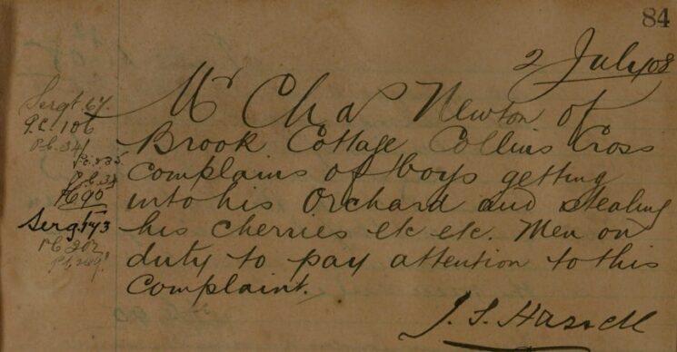Complaint About Boys Stealing Fruit From An Orchard