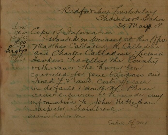 Hawkers Wanted On Warrant At Sharnbrook