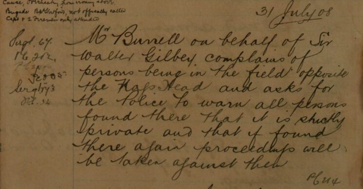 Complaint About Trespassers In Sir Gilbey's Private Field