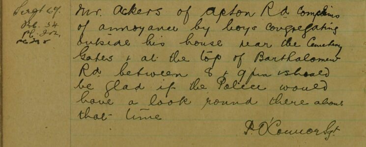 Complaint Of Boys Causing An Annoyance Outside A House Near The Cemetery Gates