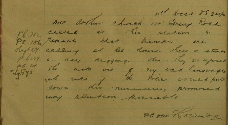 Complaint Of Tramps Continually Begging At Her Door