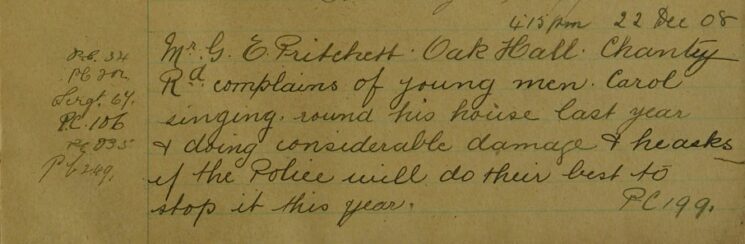 Complaint About Carol Singers At His House