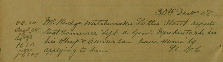 Gent's Mackintosh Left In Shop At Potter Street