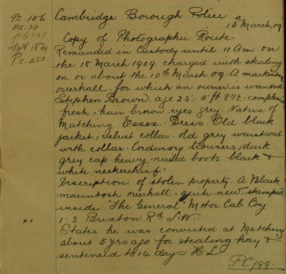 Remanded In Custody At Cambridge For Stealing A Mackintosh [Coverall]