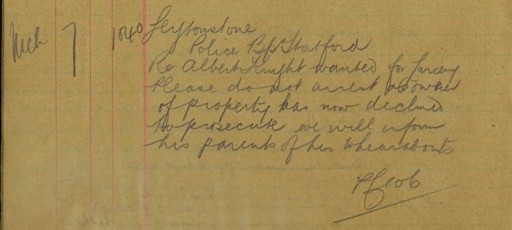 Instruction Not To Arrest Boy Wanted For Larceny As Owner Does Not Want To Prosecute