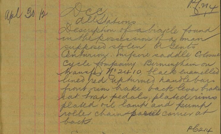 Description Of Gent's Bicycle - Supposed Stolen- Found In A Man's Possession