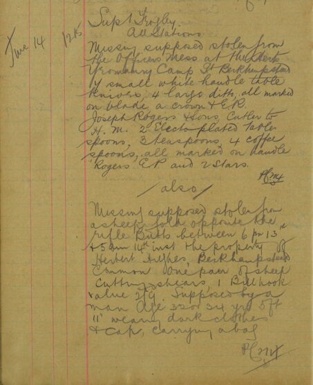Theft At The Herts Yeomanry Camp