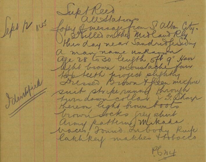 Description Of Unknown Man Killed On The Midland Railway
