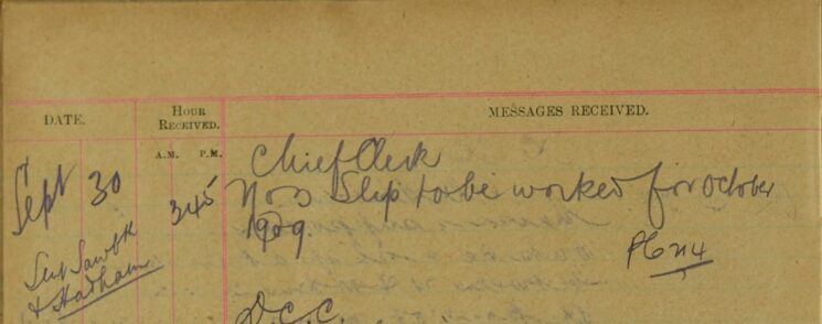 No 3 Slip To Be Worked For October 1909