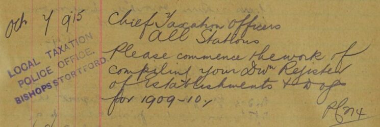 Instruction To Begin Compiling Register Of Establishments And Dogs For 1909-10