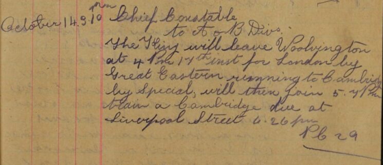 Details Of The King's Train Journey To London