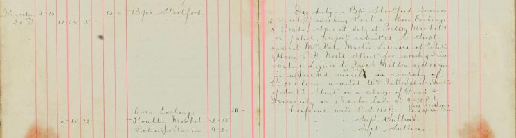 Report submitted to Supt against Mrs Kate Martin, Licensee of White Horse PH for serving intoxicating liquor to Frederick Milton age 10yrs, In company of  PC 282  Eames arrested Wm Tattingham, on a charge of Drunk and Disorderly