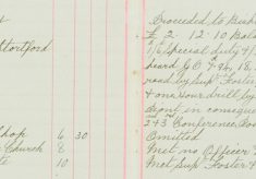 Proceded to Bishop's Stortford revieved balance of pay 2/5d 1/6d special duty and 7d postage, one hours instruction, one hours drill
