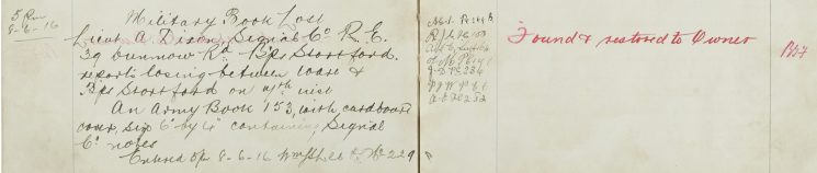 Military book lost, Bishop's Stortford
