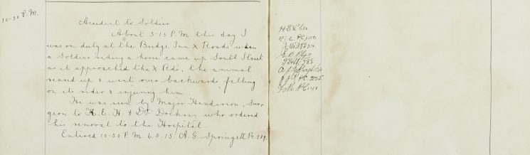 Accident to soldier, falling from his horse