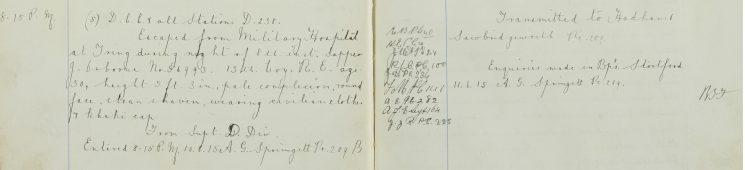 Escaped from Military Hospital at Tring