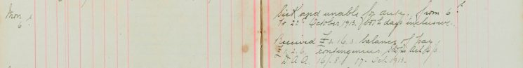 Sick and unable for duty from 6th to 20th October 1913