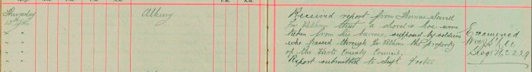 Received report from Thomas Savill Furneaux Pelham that a Shovel and Hoe were taken from his barrow,