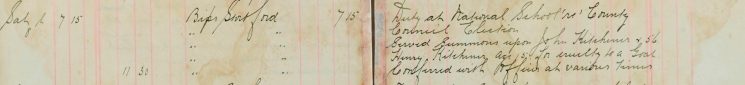 Duty at National School re County Council Elections, served Summons upon John Kitchiner age 56 and Henry Kitchiner age 15 for cruelty to a goat