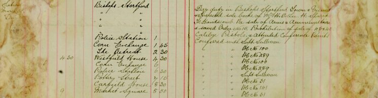 Inspected Sale Books of H O Lee H Sparrow and F Handscombe re sale of Arms and ammunition served order No15, prohibition of sale of 45 and 455 Calibre Pistols