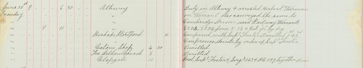 Duty in Albury and arrested Herbert Warman on Warrant also conveyed the same to Cambridge Division