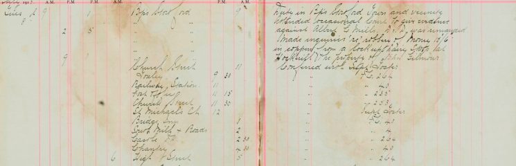 Attended Occasional Court to give evidence against Albert E Mills d&d , made enquiries re robbery of money 18/6 from a Lock-Up shop at Hockerill, property of John Gilmour
