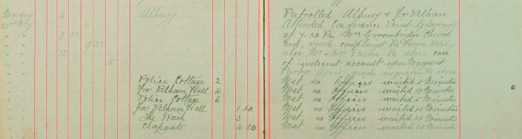 At 7.30pm Mrs Groombridge , Church End, made complaint re Horace Petchey also Mr and Mrs Parker re above case of indecent assault upon Margaret Parker age 5 made enquiries re above