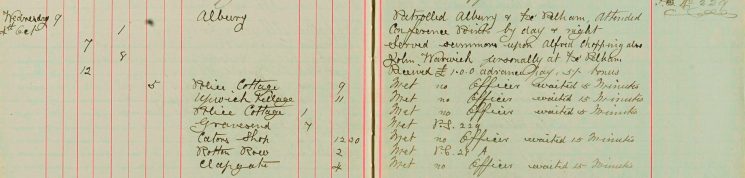 Served summons upon Alfred Chopping also John Warwick personally at Furneaux Pelham