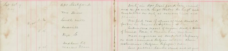 submitted report re sudden death of Emma Reed, made enquiries at hospital re wounded Belgian soldiers