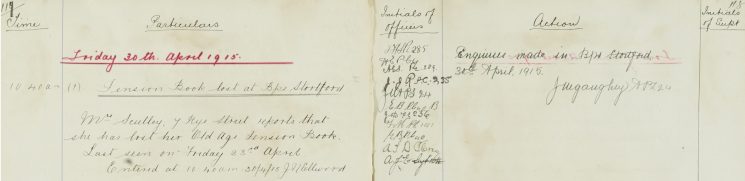 Pension book lost at Bishop's Stortford