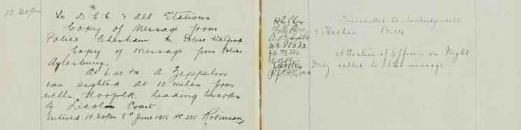 A Zeppelin sighted 10 miles from Wells, Norfolk