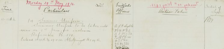 Summer Uniform to be taken into wear on 1st June 1916
