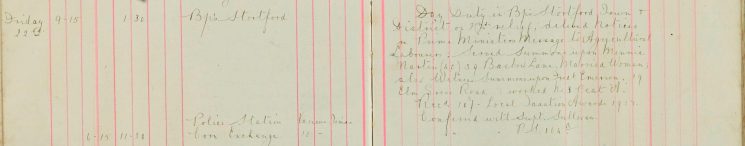 Served summons upon Minnie Martin 39 Basbow Lane,  also Witness Summons upon Fredk Emerson 29 Elm Green Road