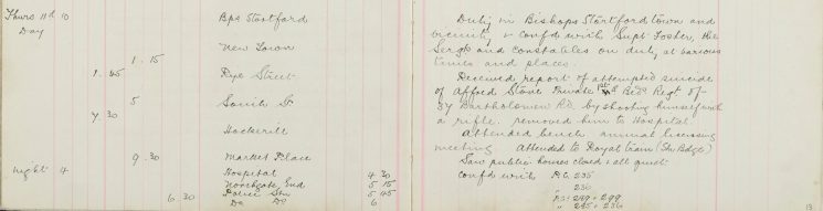 Received report  of attempted Suicide of Alfred Stone Private 1st Bed Regt. Attended Bench
