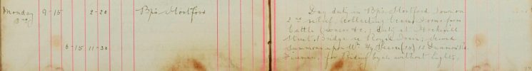 Collecting census forms from cattle owners, duty at Hockerill Street Bridge re Royal Train, served summons upon Wm Hy Pearce 12 Dunmow Road Fireman for riding bicycle without lights