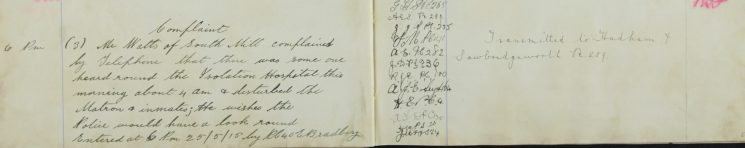 Complaint, re disturbance at the Isolation Hospital