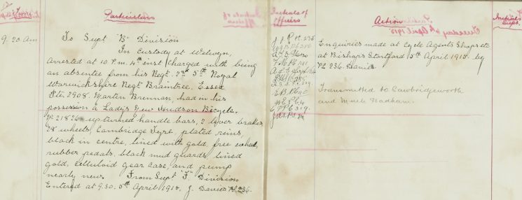 Absentee from Royal Warwickshire Regiment