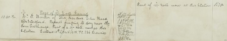 Part of 10 shilling note found
