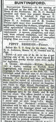 Buntingford petty sessions Jun 1916
