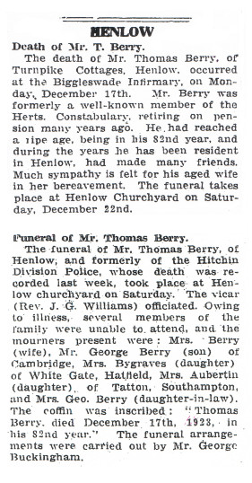 Thomas Walter Berry Snr obituary